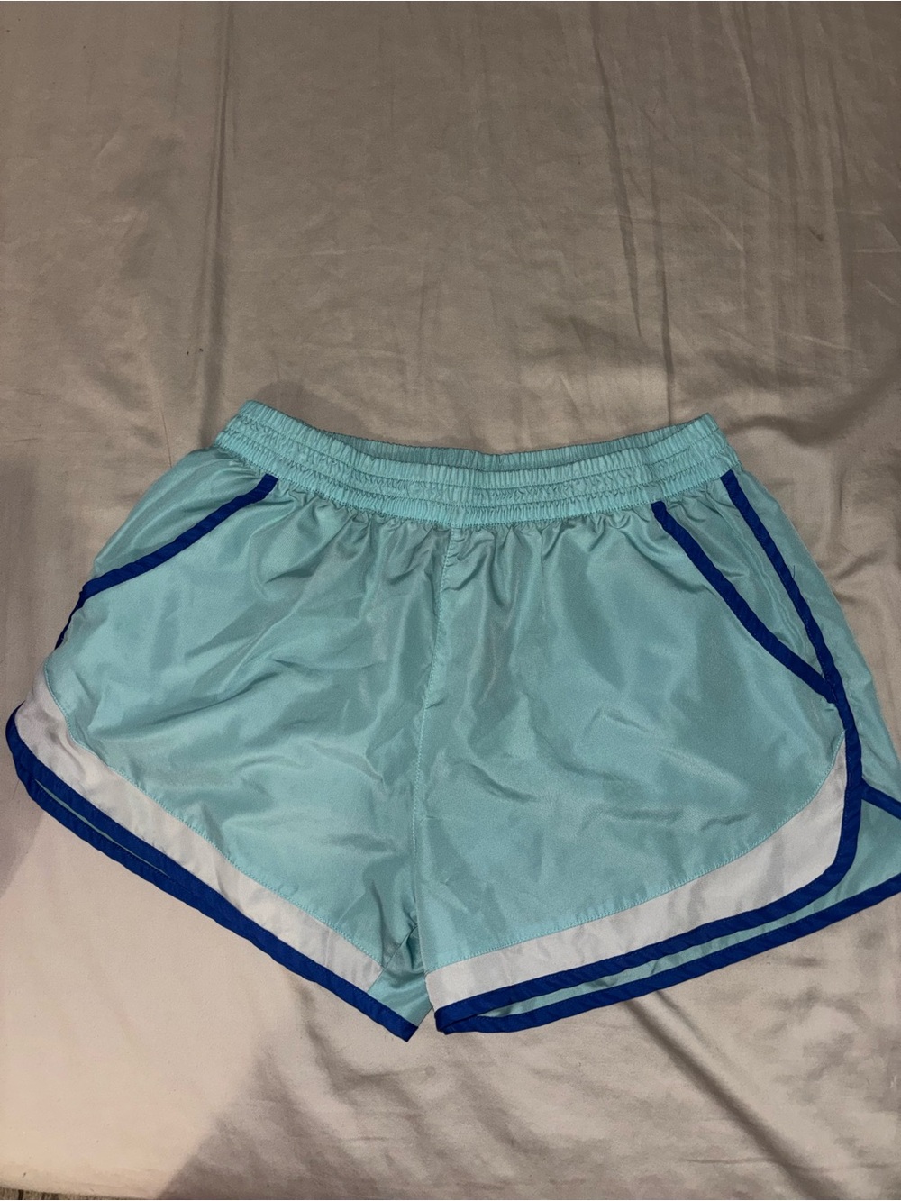 Women's Light Aqua Athletic Shorts with Navy Trim